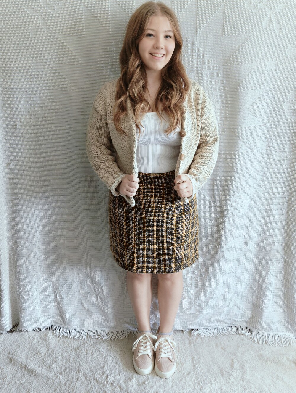 Pure Knit 100% Cotton Hand Knit Cardigan Sweater | Oatmeal | Wooden Buttons | M